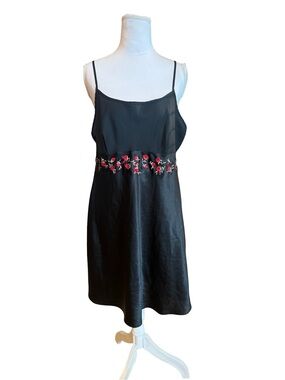 Vintage Delicates Black Embroidered Rose Slip Dress Lingerie Dress Size Large L